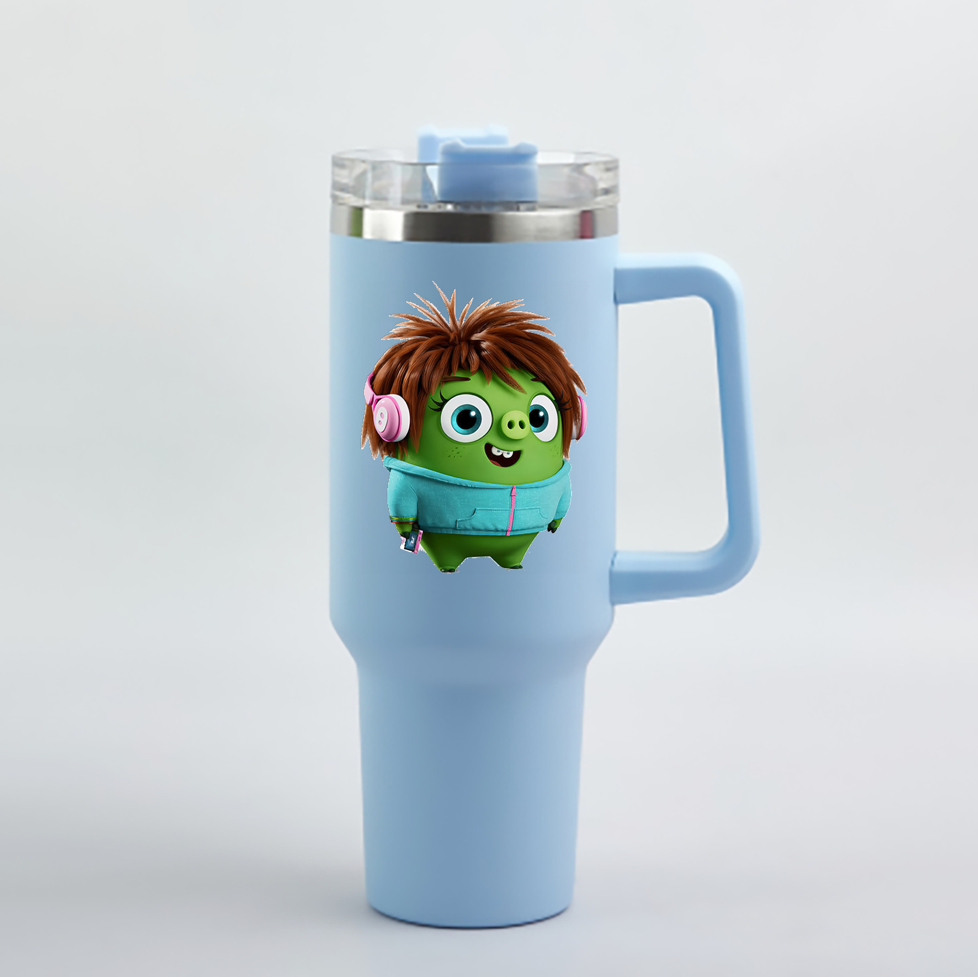 （画像用） Angry Birds アングリーバード 1200mL車用タンブラー - クリスタルステッカー（プラスチックストロー付き）