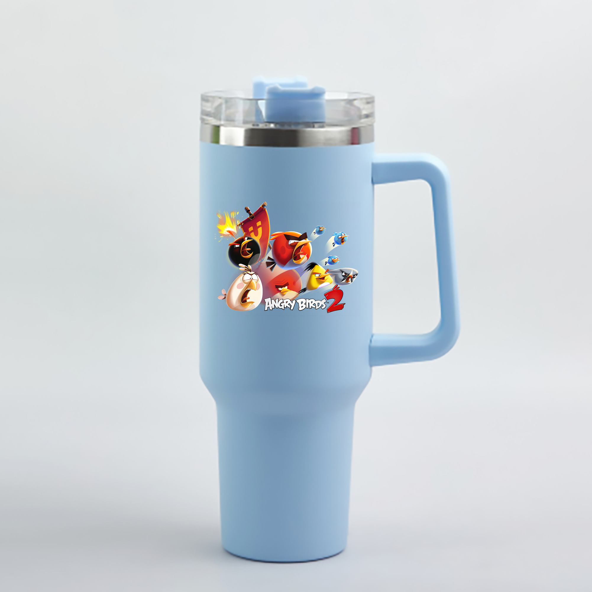 （画像用） Angry Birds アングリーバード 1200mL車用タンブラー - クリスタルステッカー（プラスチックストロー付き）