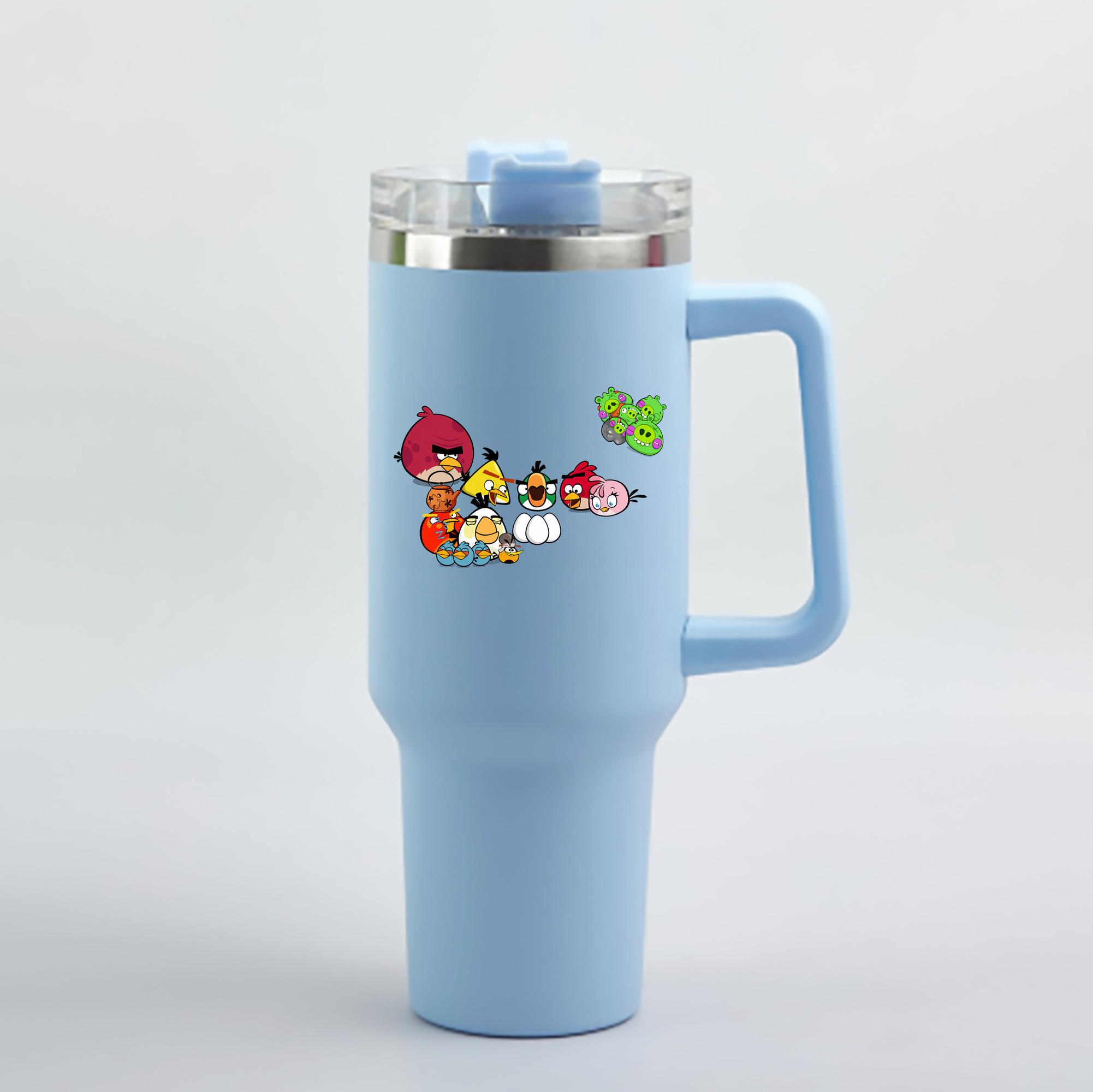 （画像用） Angry Birds アングリーバード 1200mL車用タンブラー - クリスタルステッカー（プラスチックストロー付き）