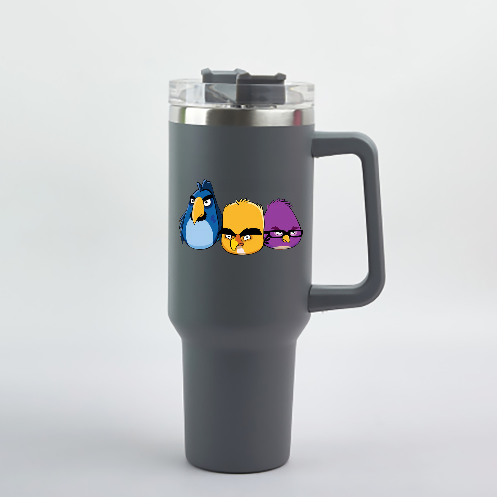 （画像用） Angry Birds アングリーバード 1200mL車用タンブラー - クリスタルステッカー（プラスチックストロー付き）