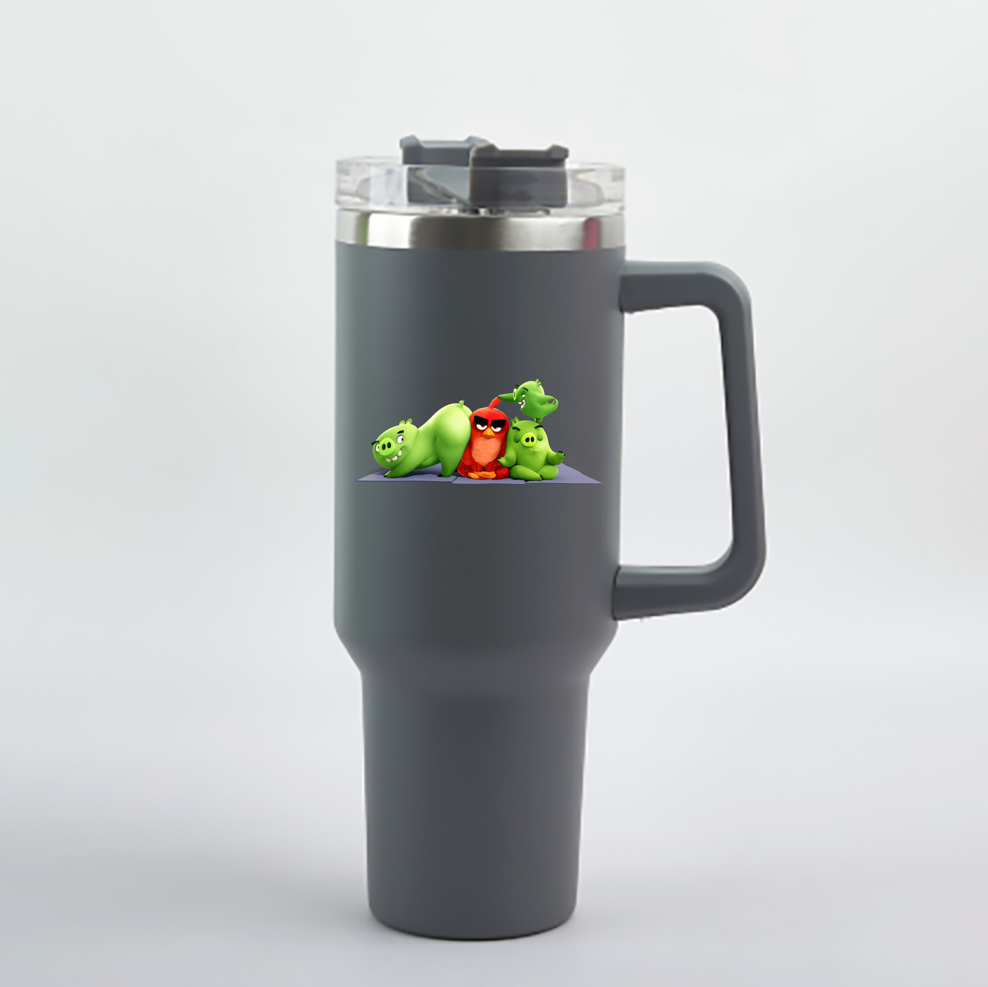 （画像用） Angry Birds アングリーバード 1200mL車用タンブラー - クリスタルステッカー（プラスチックストロー付き）