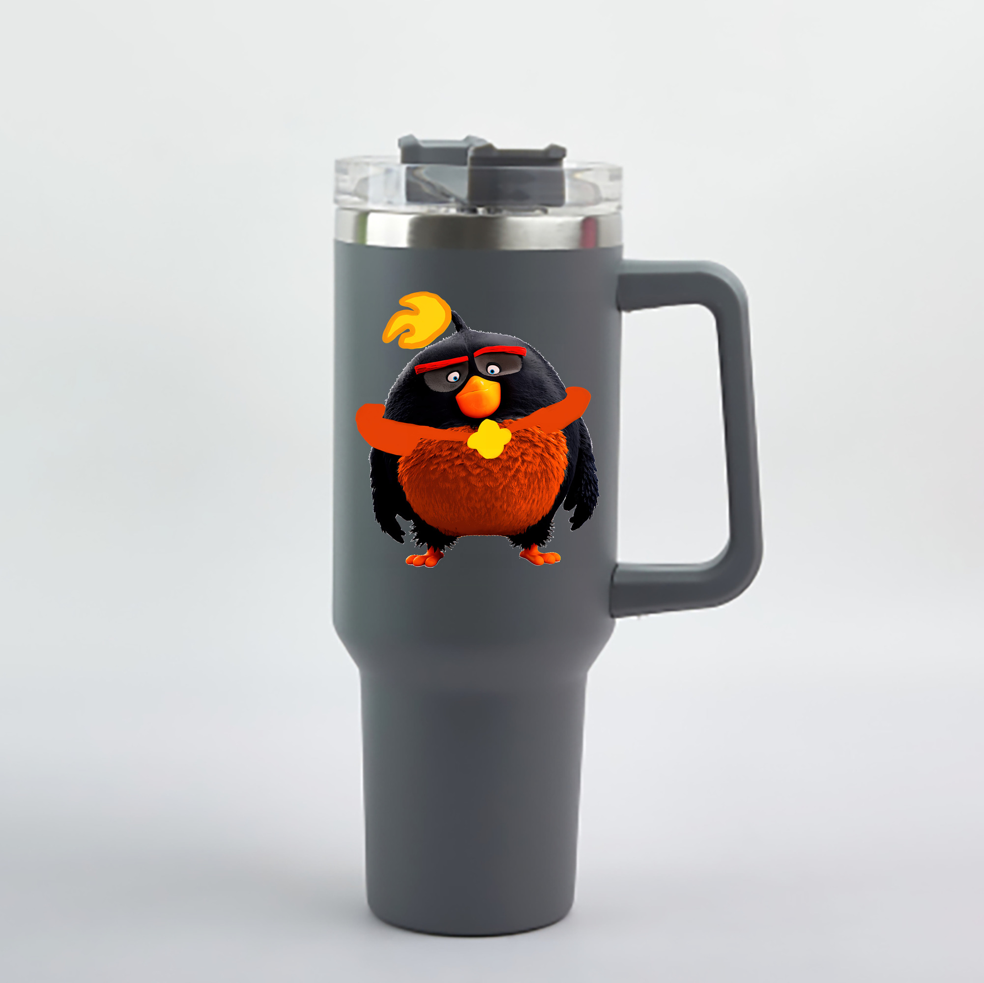 （画像用） Angry Birds アングリーバード 1200mL車用タンブラー - クリスタルステッカー（プラスチックストロー付き）