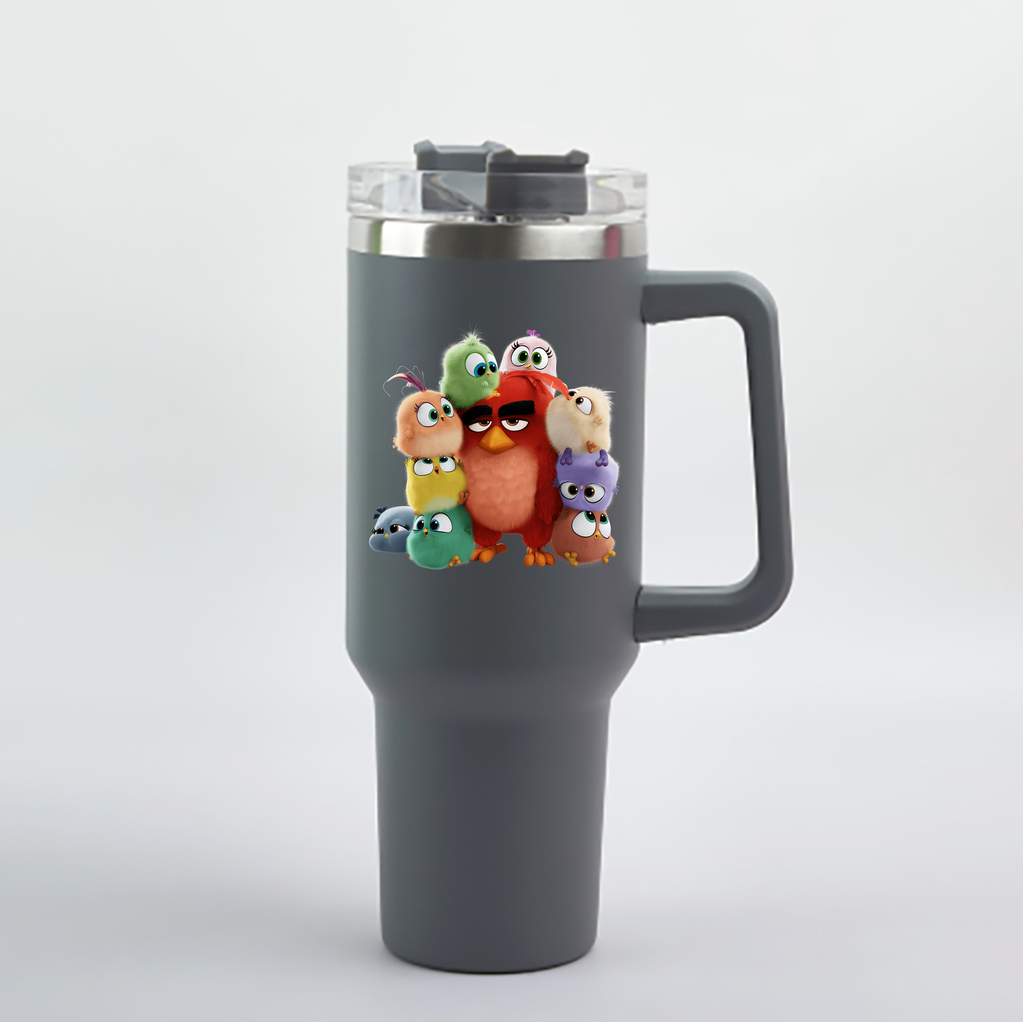 （画像用） Angry Birds アングリーバード 1200mL車用タンブラー - クリスタルステッカー（プラスチックストロー付き）