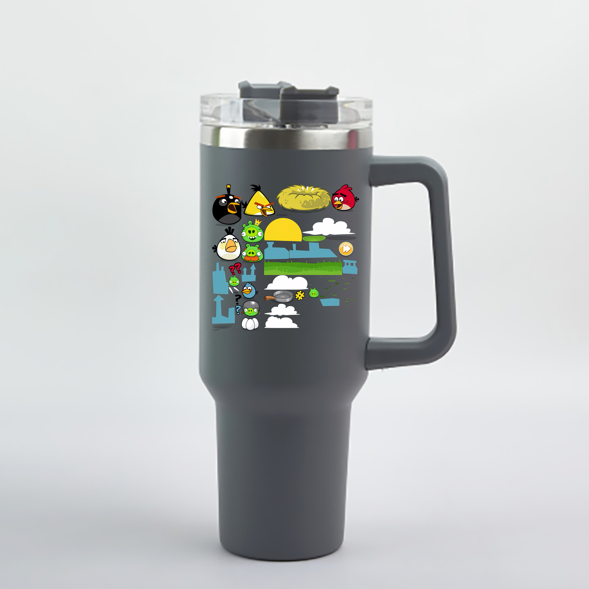（画像用） Angry Birds アングリーバード 1200mL車用タンブラー - クリスタルステッカー（プラスチックストロー付き）