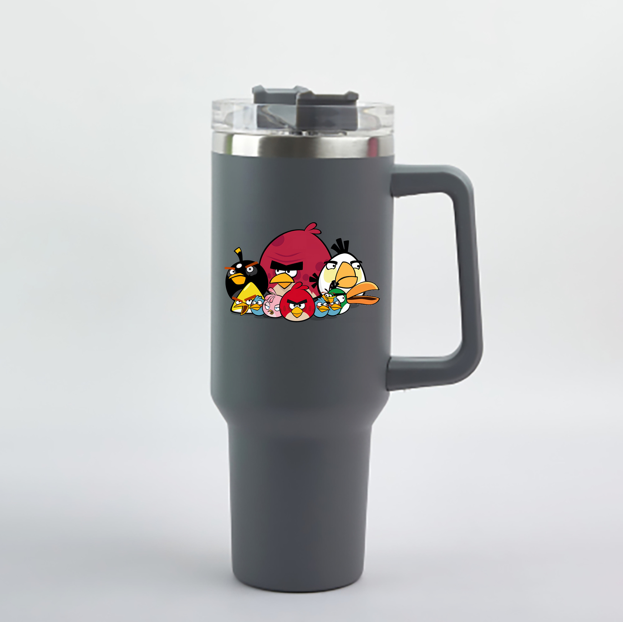 （画像用） Angry Birds アングリーバード 1200mL車用タンブラー - クリスタルステッカー（プラスチックストロー付き）