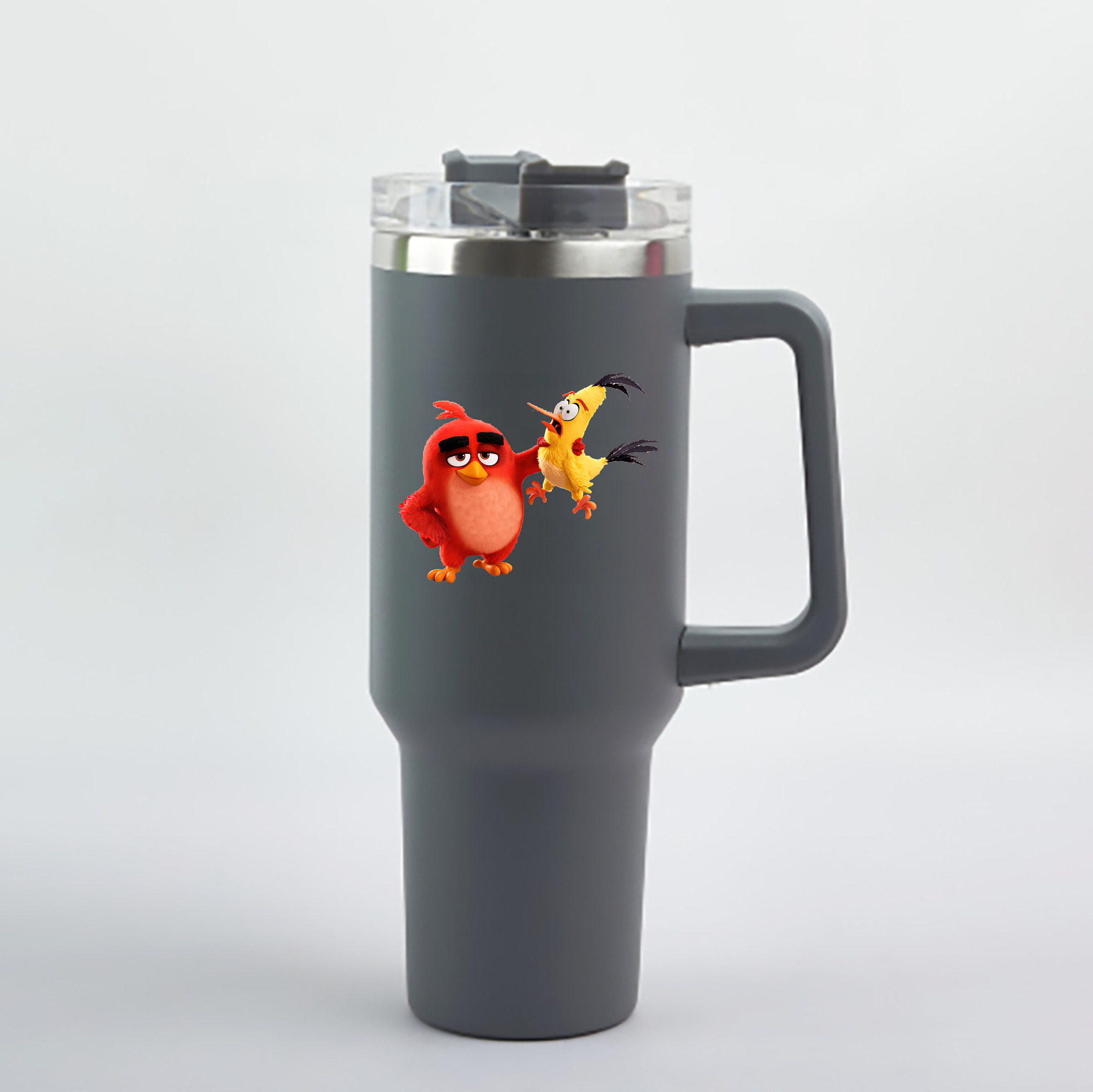 （画像用） Angry Birds アングリーバード 1200mL車用タンブラー - クリスタルステッカー（プラスチックストロー付き）