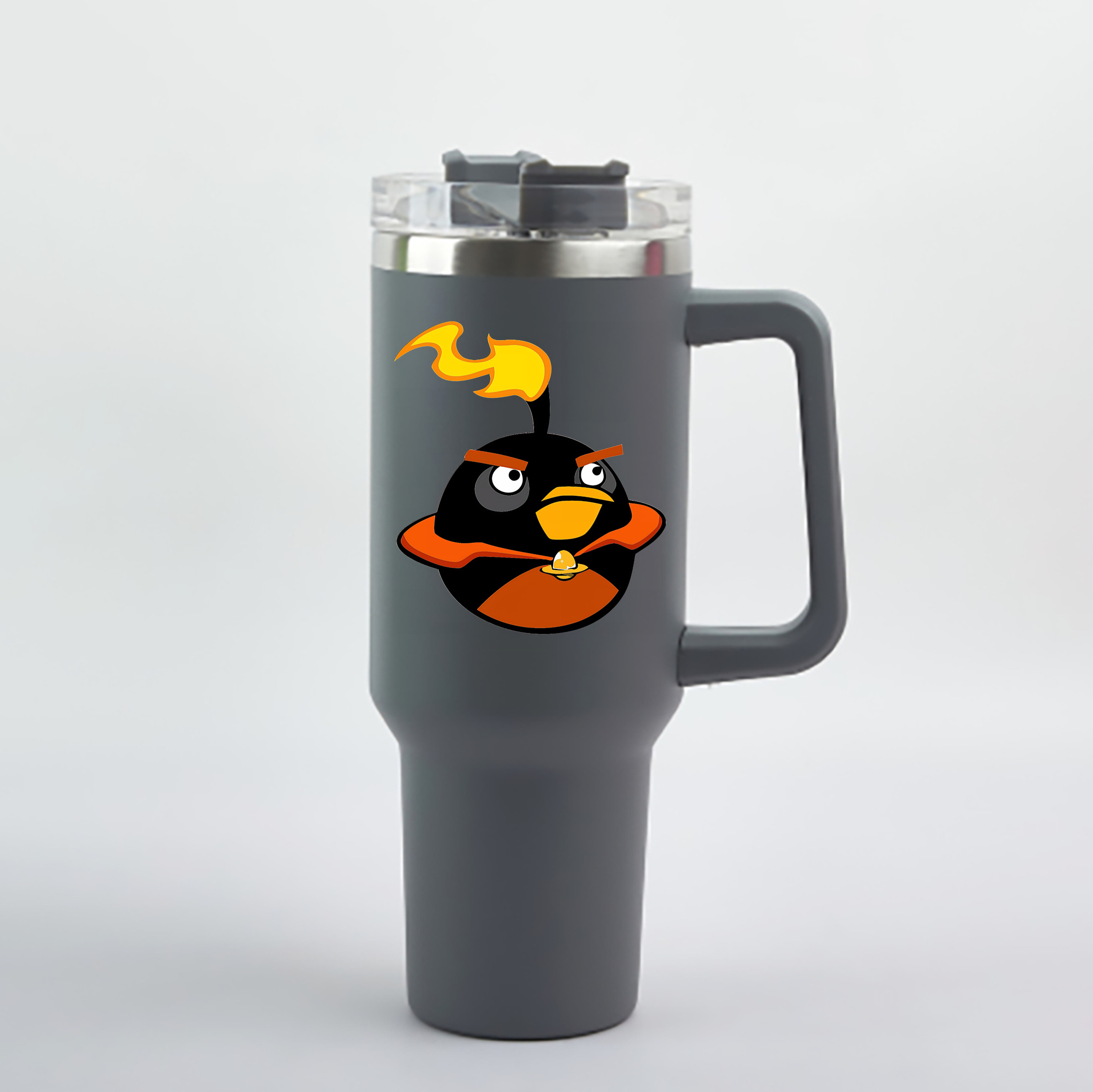 （画像用） Angry Birds アングリーバード 1200mL車用タンブラー - クリスタルステッカー（プラスチックストロー付き）