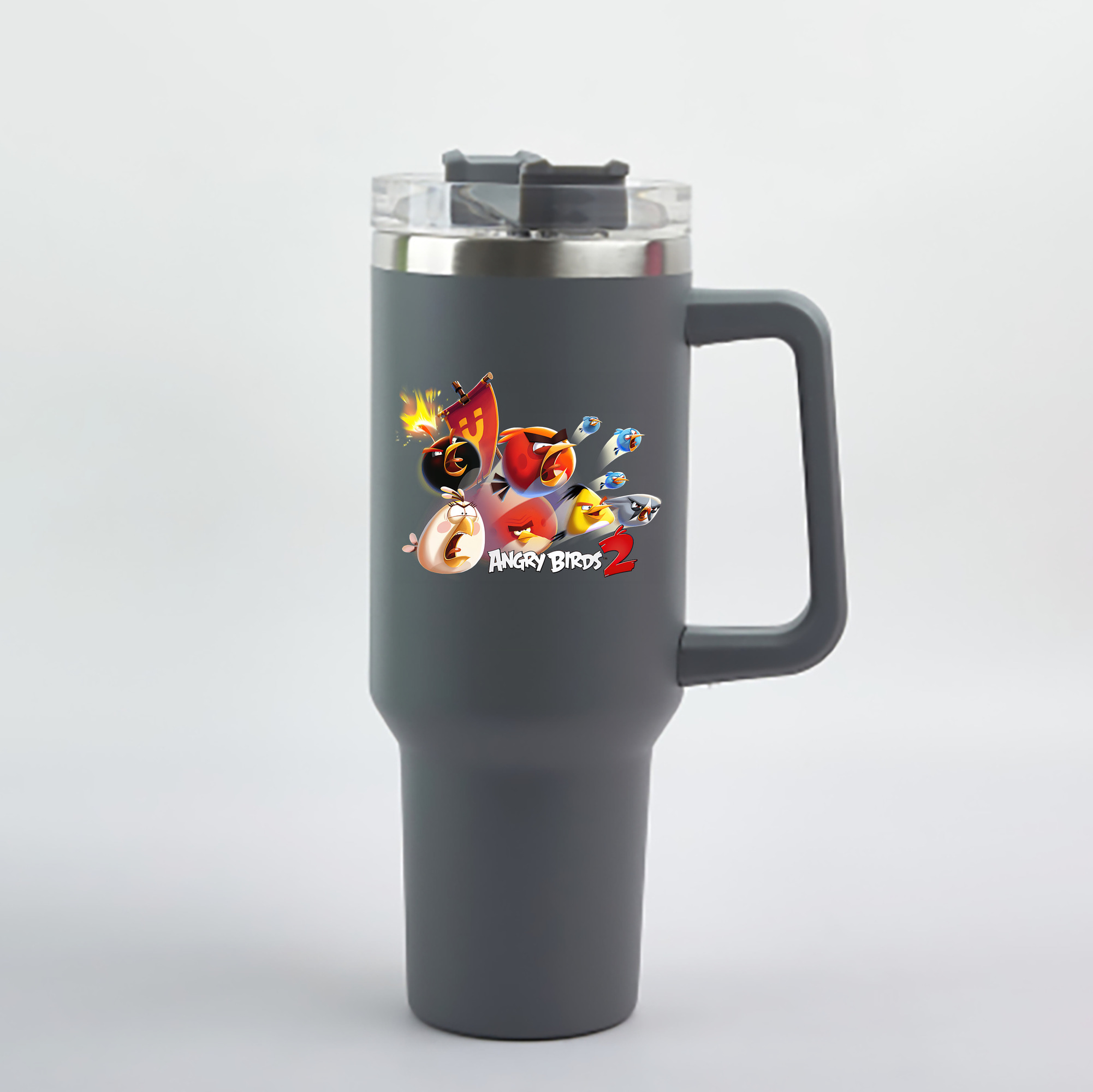 （画像用） Angry Birds アングリーバード 1200mL車用タンブラー - クリスタルステッカー（プラスチックストロー付き）