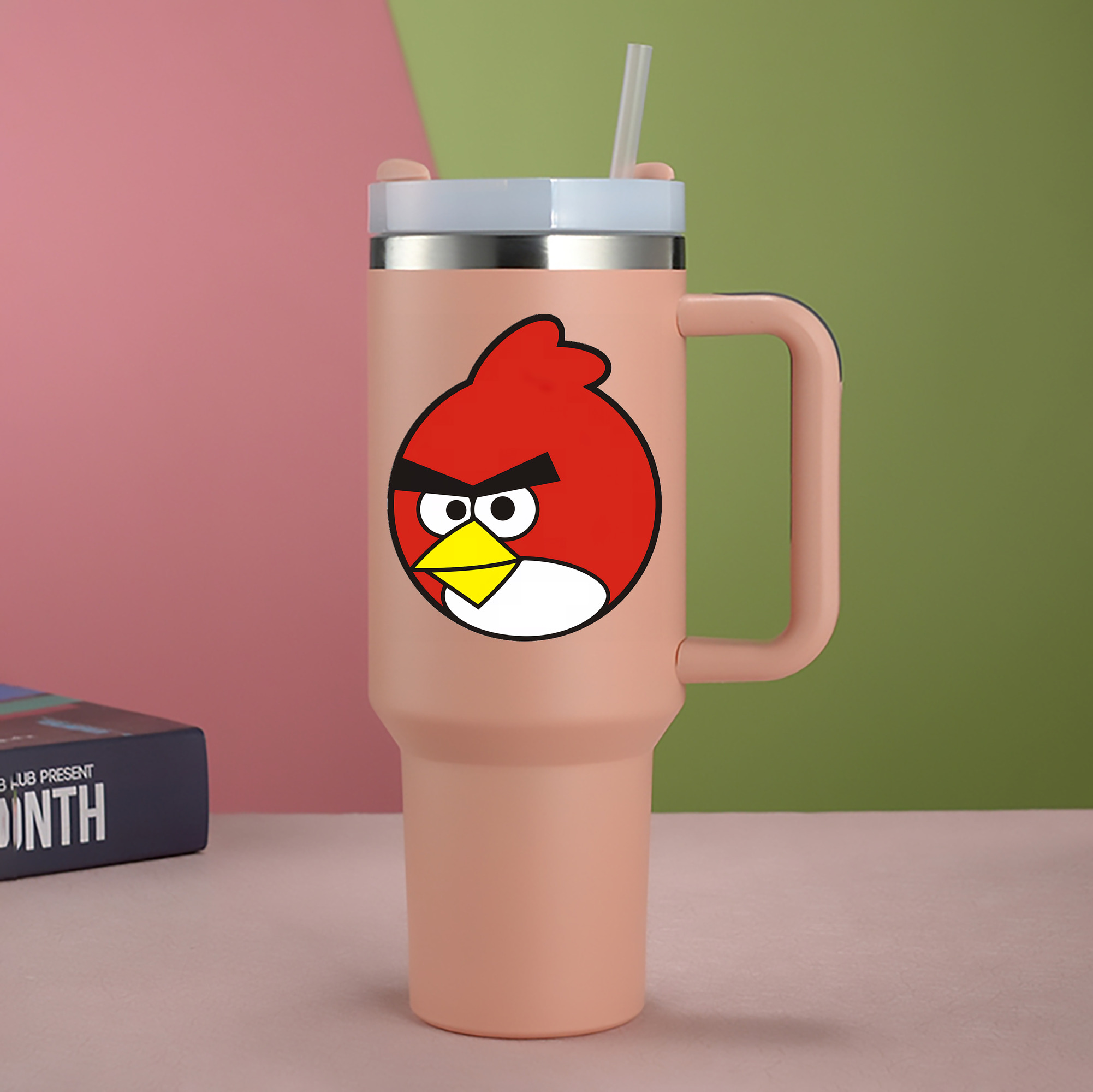（画像用） Angry Birds アングリーバード 1200mL車用タンブラー - クリスタルステッカー（プラスチックストロー付き）
