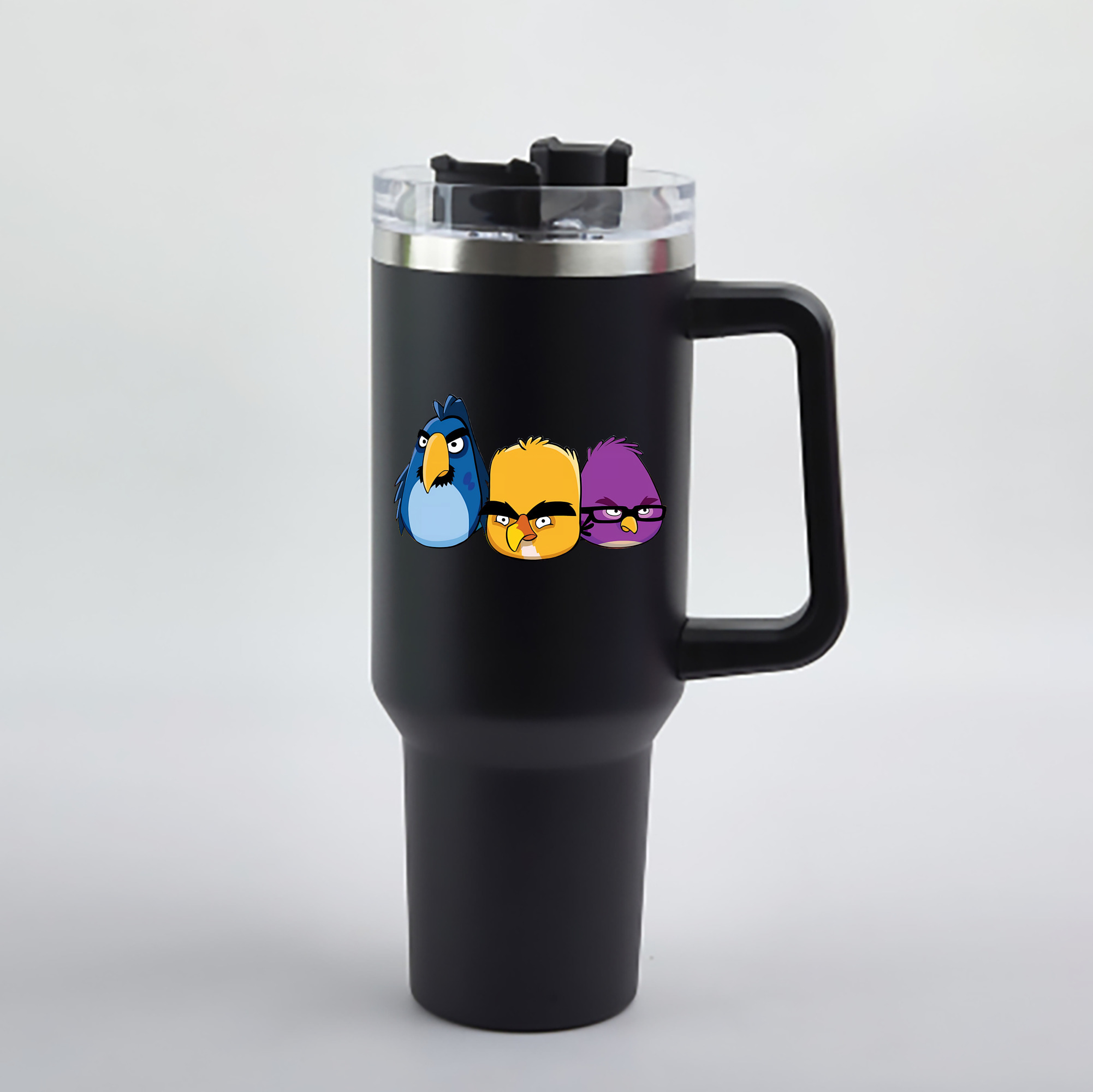 （画像用） Angry Birds アングリーバード 1200mL車用タンブラー - クリスタルステッカー（プラスチックストロー付き）