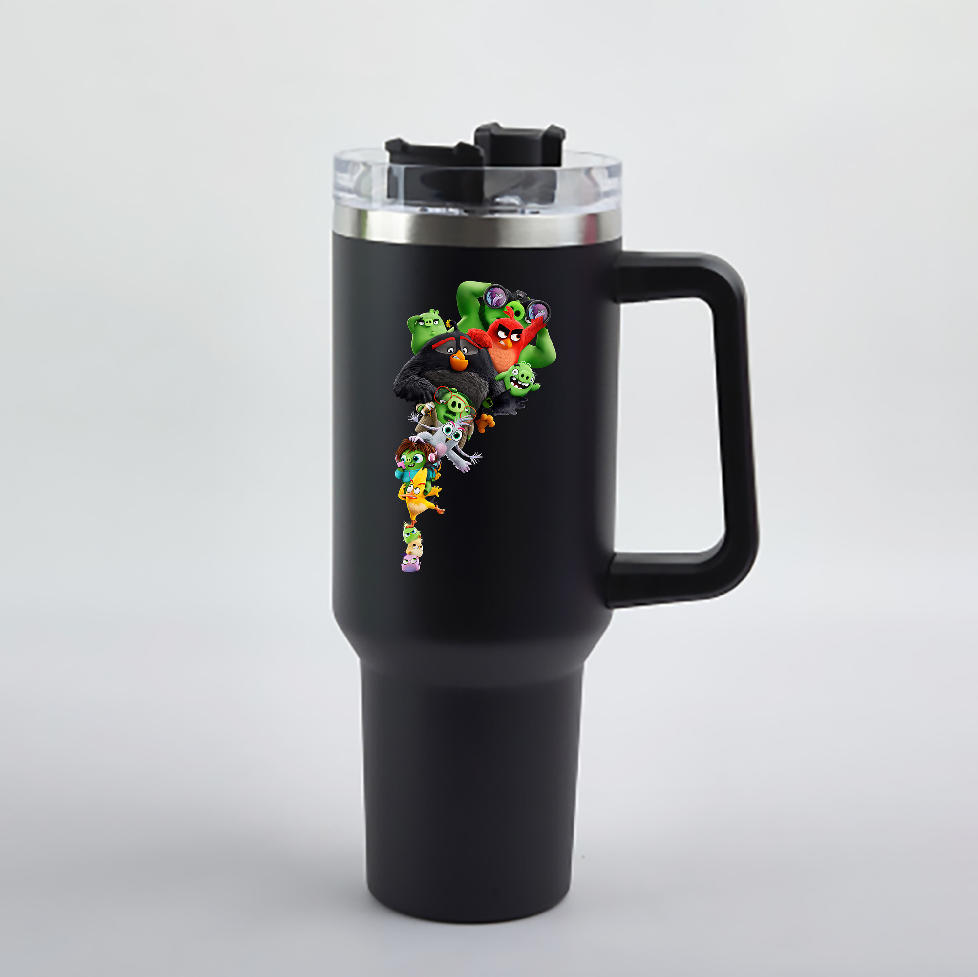 （画像用） Angry Birds アングリーバード 1200mL車用タンブラー - クリスタルステッカー（プラスチックストロー付き）