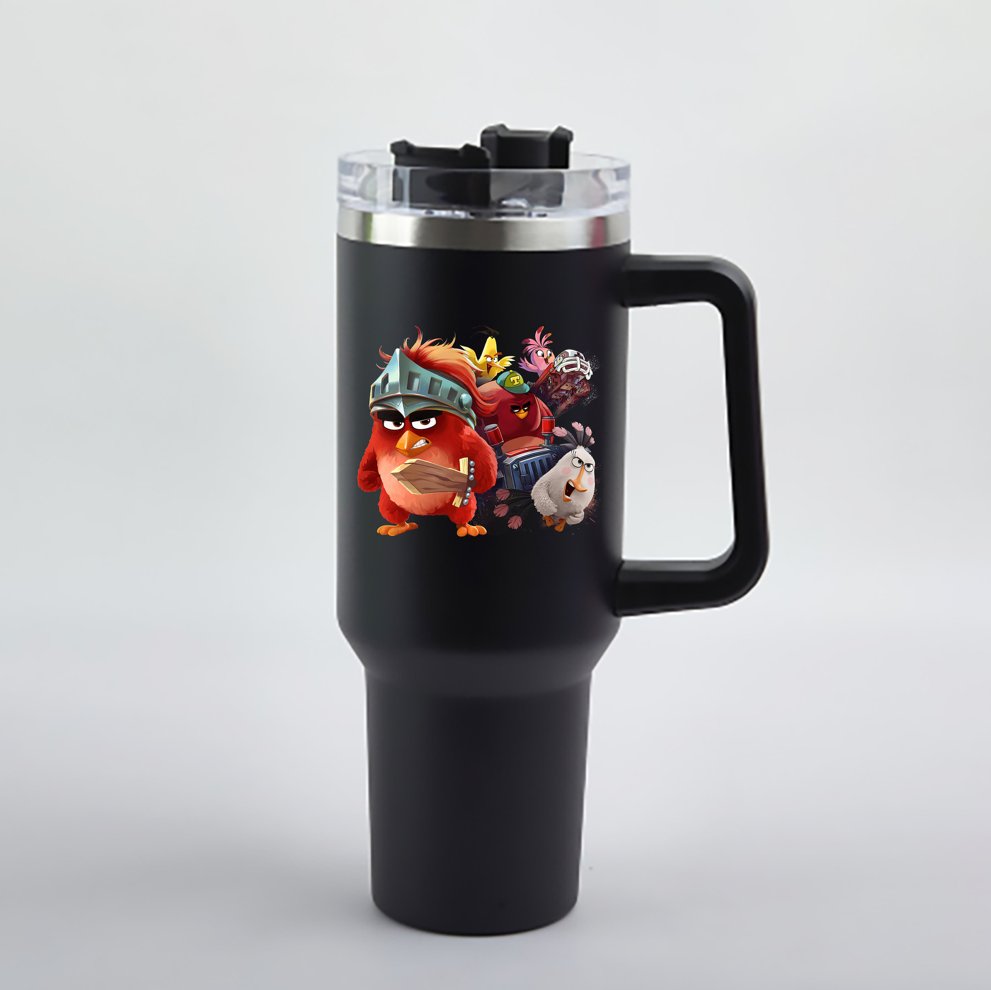 （画像用） Angry Birds アングリーバード 1200mL車用タンブラー - クリスタルステッカー（プラスチックストロー付き）