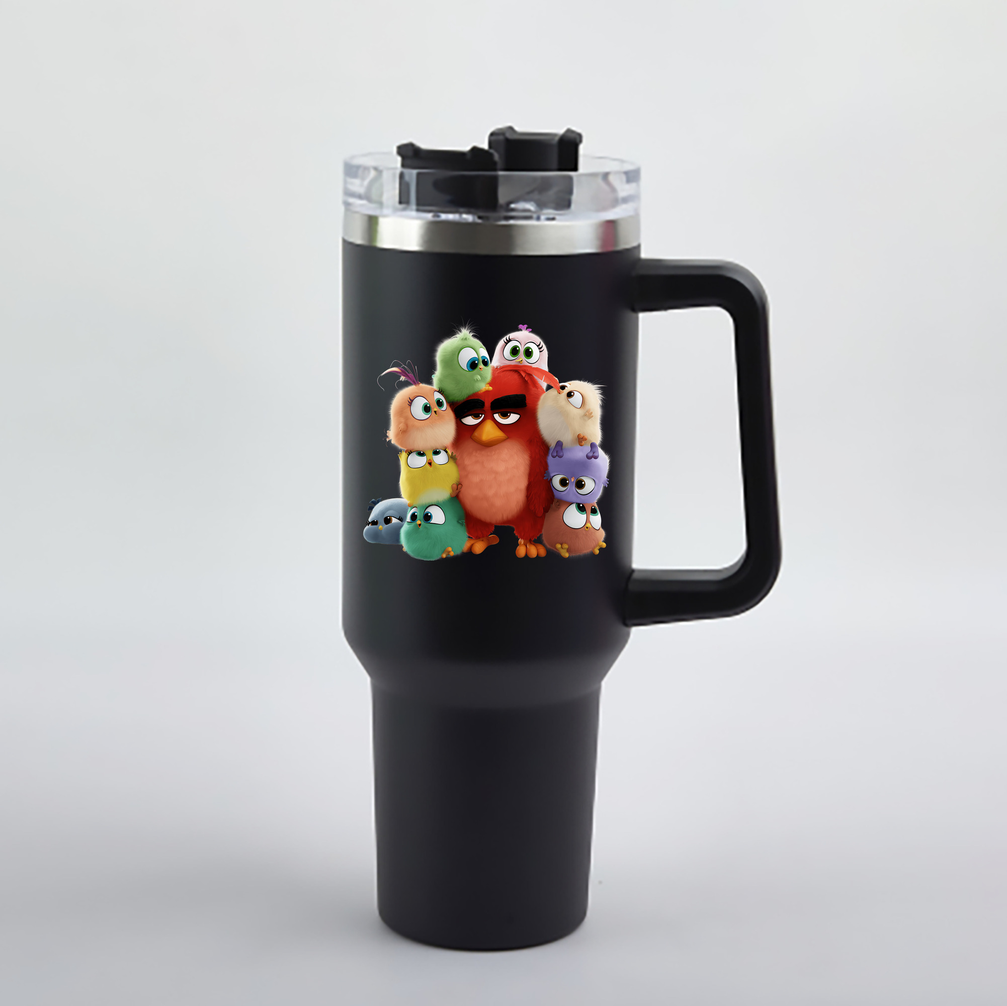 （画像用） Angry Birds アングリーバード 1200mL車用タンブラー - クリスタルステッカー（プラスチックストロー付き）