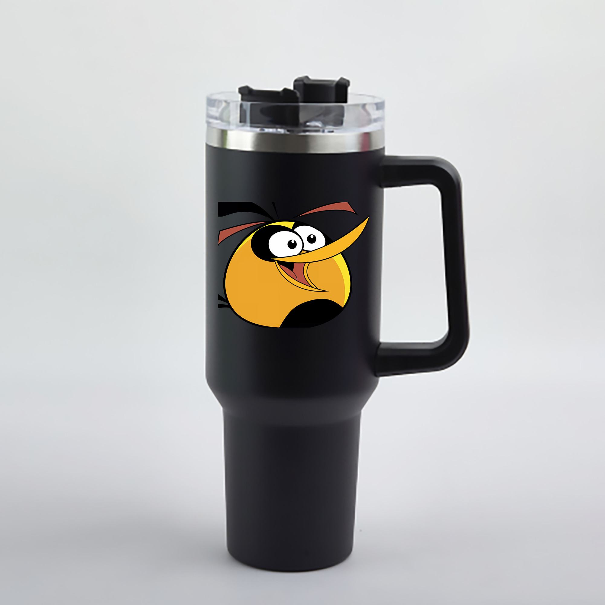 （画像用） Angry Birds アングリーバード 1200mL車用タンブラー - クリスタルステッカー（プラスチックストロー付き）