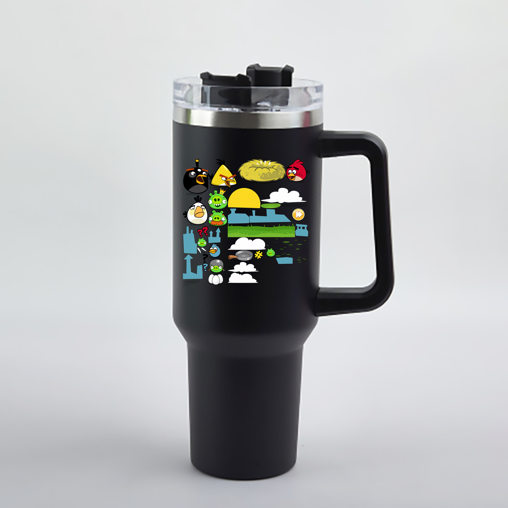 （画像用） Angry Birds アングリーバード 1200mL車用タンブラー - クリスタルステッカー（プラスチックストロー付き）