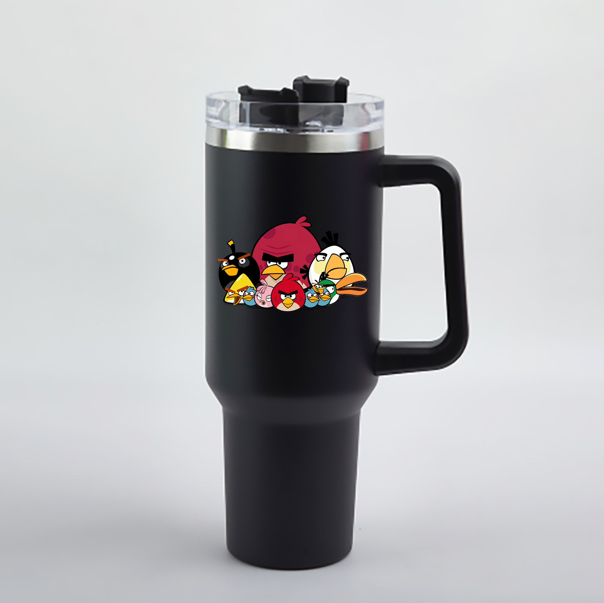 （画像用） Angry Birds アングリーバード 1200mL車用タンブラー - クリスタルステッカー（プラスチックストロー付き）