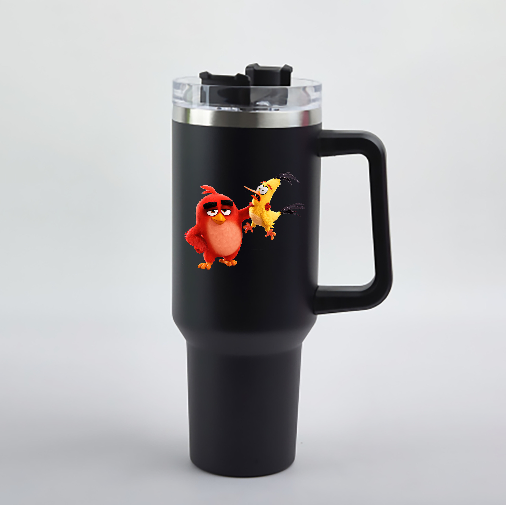 （画像用） Angry Birds アングリーバード 1200mL車用タンブラー - クリスタルステッカー（プラスチックストロー付き）