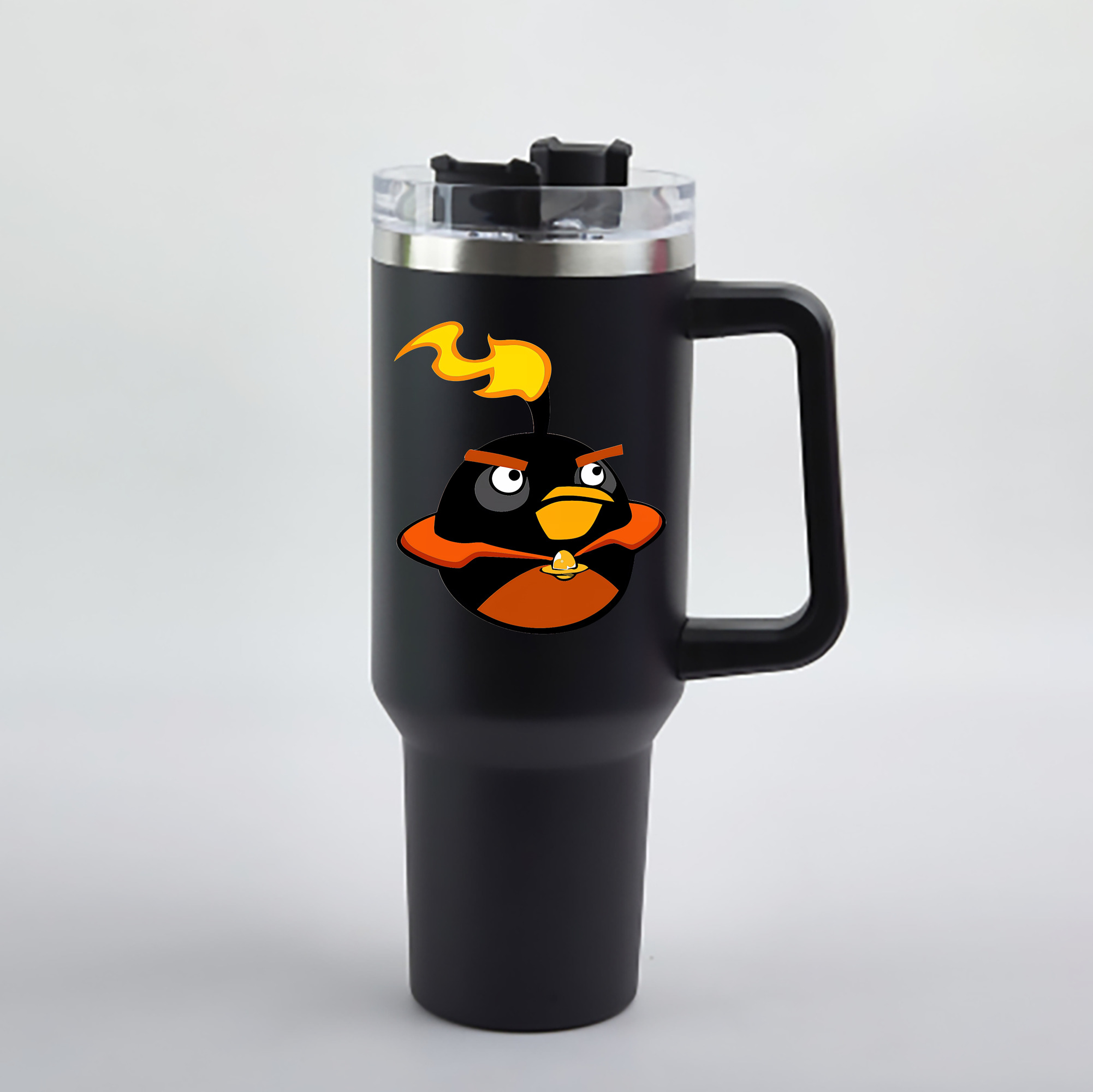 （画像用） Angry Birds アングリーバード 1200mL車用タンブラー - クリスタルステッカー（プラスチックストロー付き）
