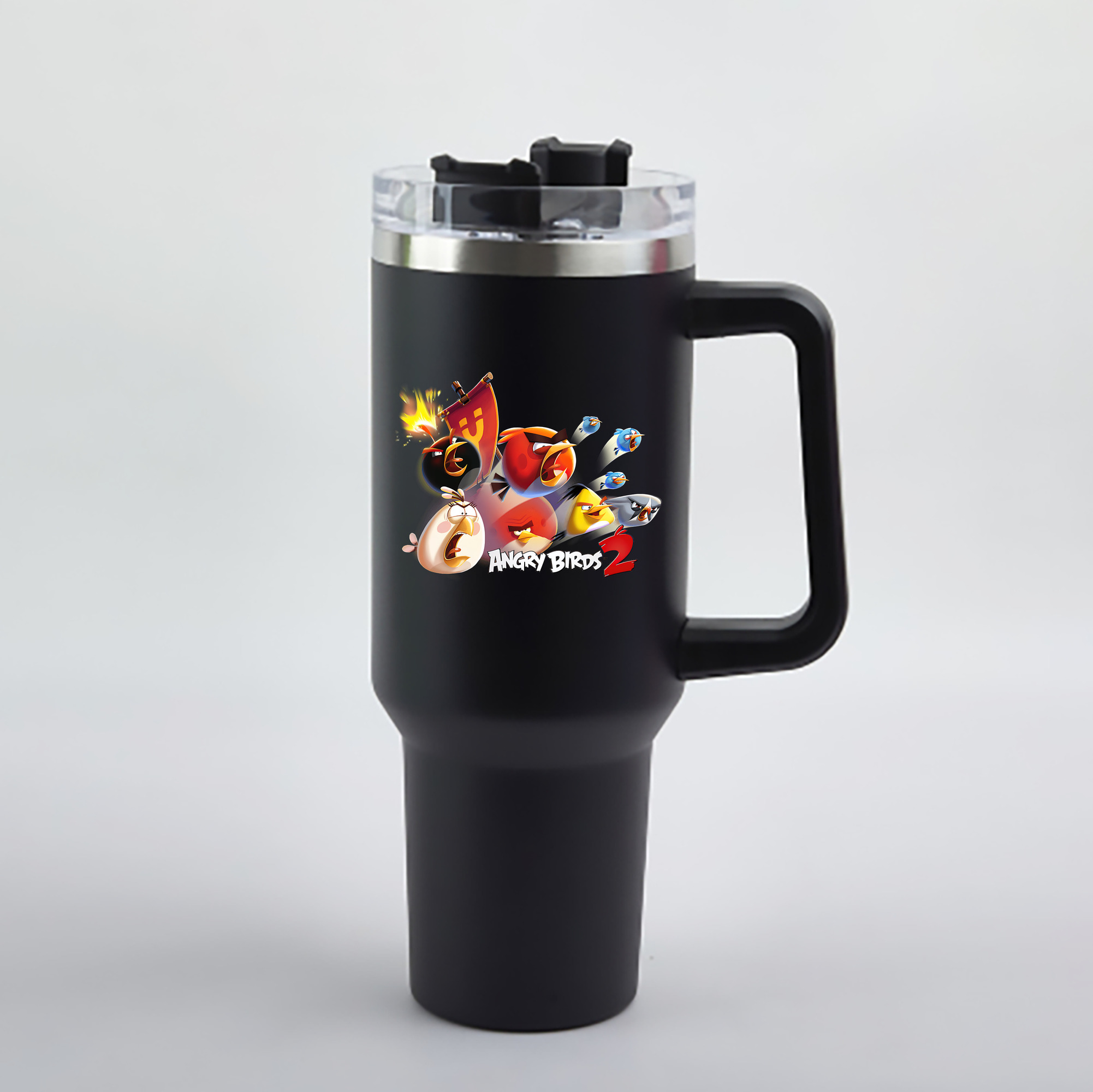 （画像用） Angry Birds アングリーバード 1200mL車用タンブラー - クリスタルステッカー（プラスチックストロー付き）