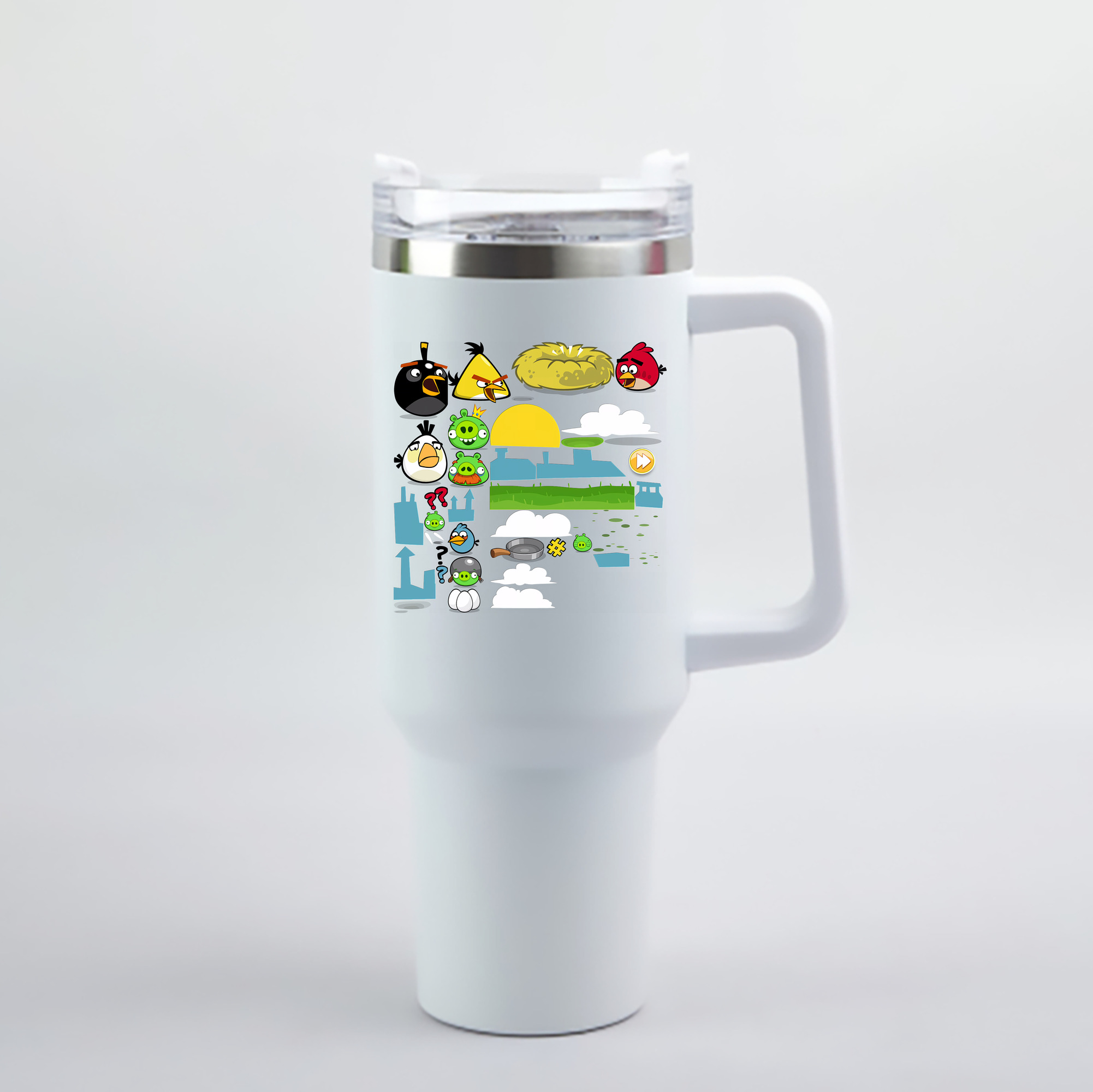 （画像用） Angry Birds アングリーバード 1200mL車用タンブラー - クリスタルステッカー（プラスチックストロー付き）