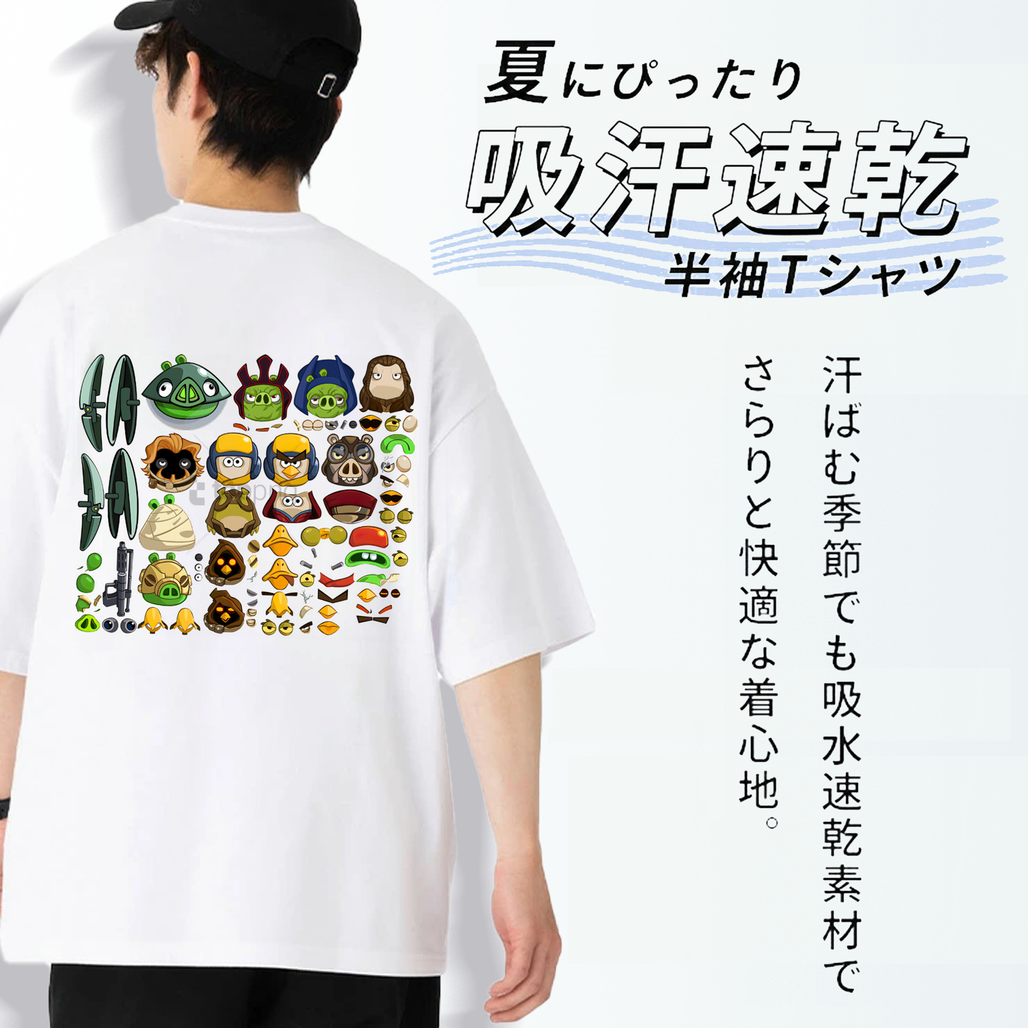 Angry Birds アングリーバード 綿100％半袖Tシャツ（背面プリント）