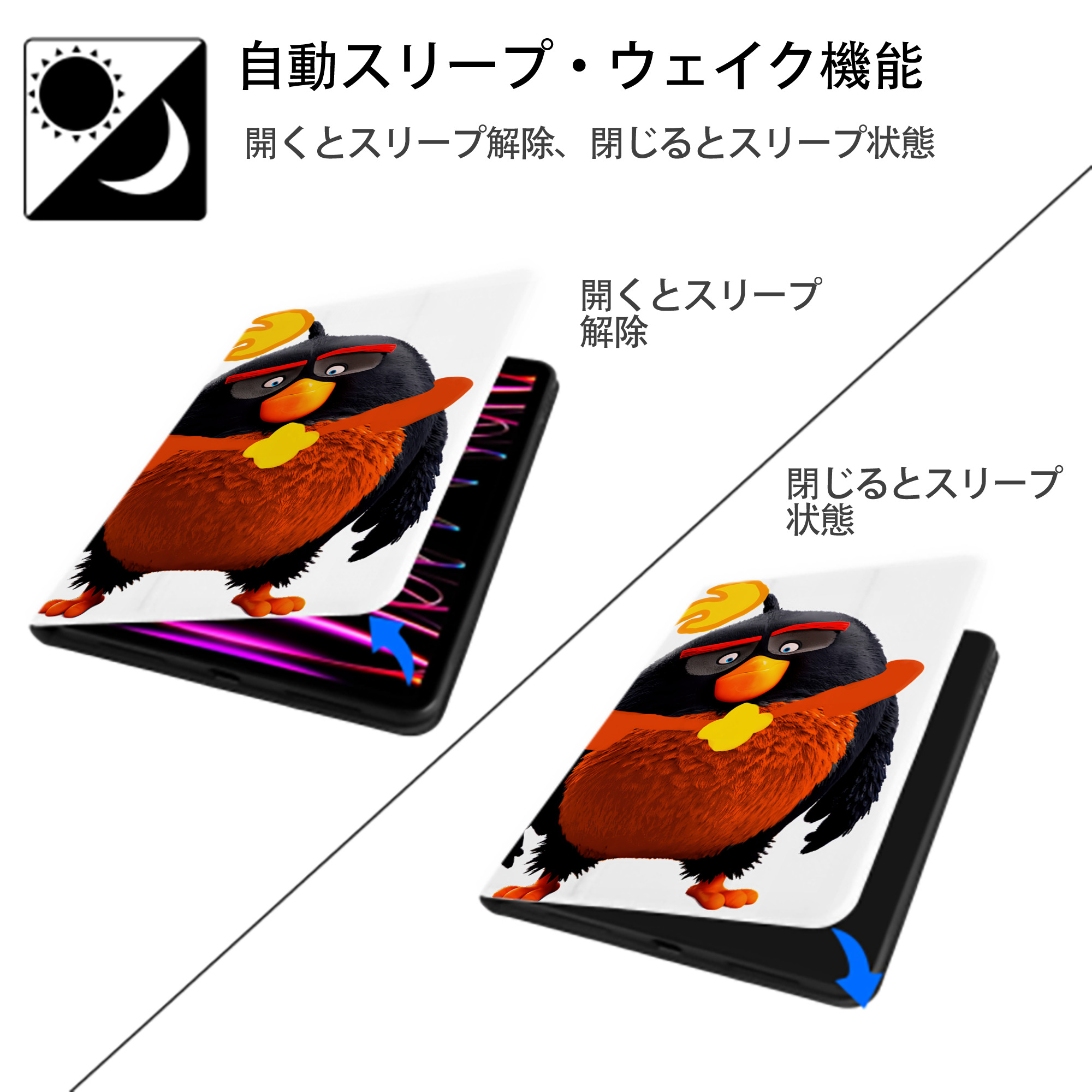 Angry Birds アングリーバード IPad ケース ペン収納付き 三つ折りスタンド PUレザー×シリコン 対応機種9.5/10.5/10.9インチ